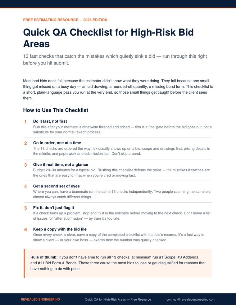 Preview of the Quick QA Checklist for High-Risk Areas document