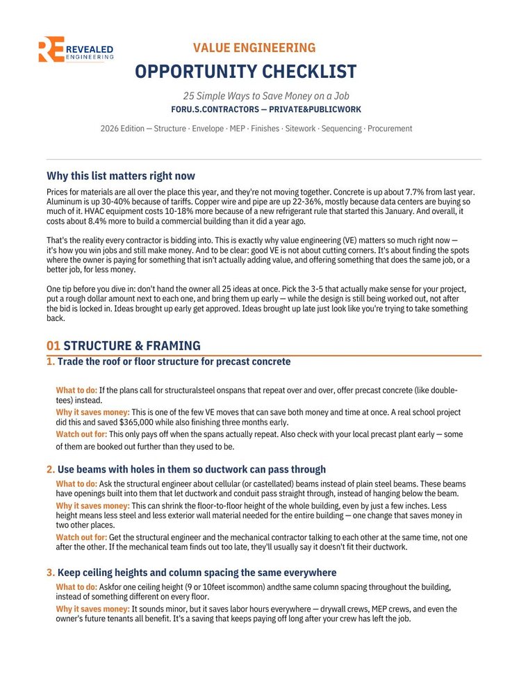 Preview of the VE Opportunity Checklist document